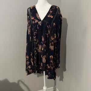Free People Navy and Pink Paisley Tunic